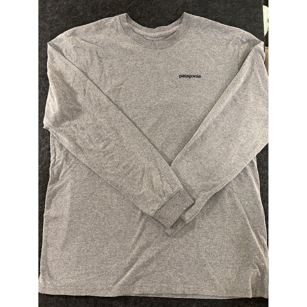 Patagonia Mens Responsibili-Tee Long Sleeve Grey Fitz Roy Trout Graphic Shirt L‎